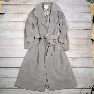Vintage Sabrina Hand-moor Chicago Faux Suede Gray Trench‎ Coat - Size 6